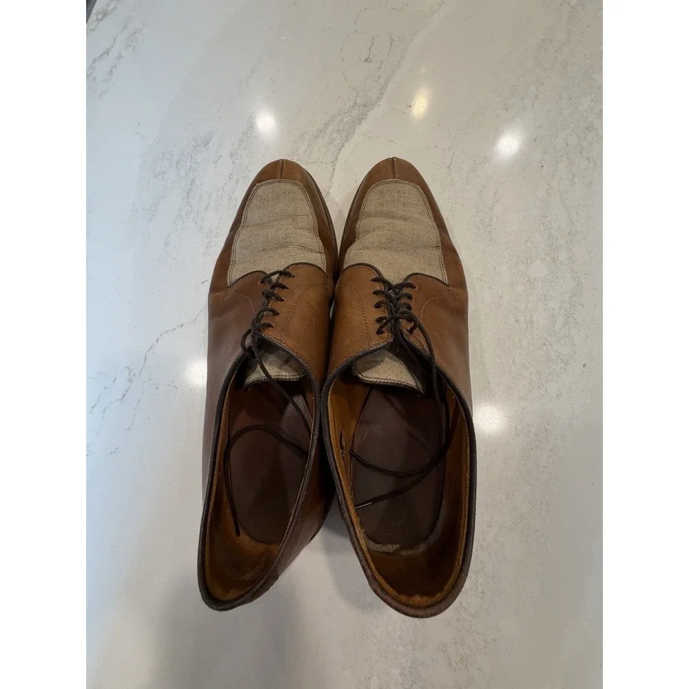 Allen Edmonds Ramsey Mens Brown Leather & Linen Oxford Dress Shoes Sz 11 D